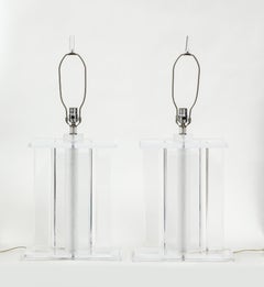 1980's Mid-Century Modern Large Lucite Table Lamps