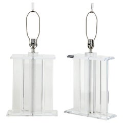 1980's Mid-Century Modern Large Lucite Table Lamps