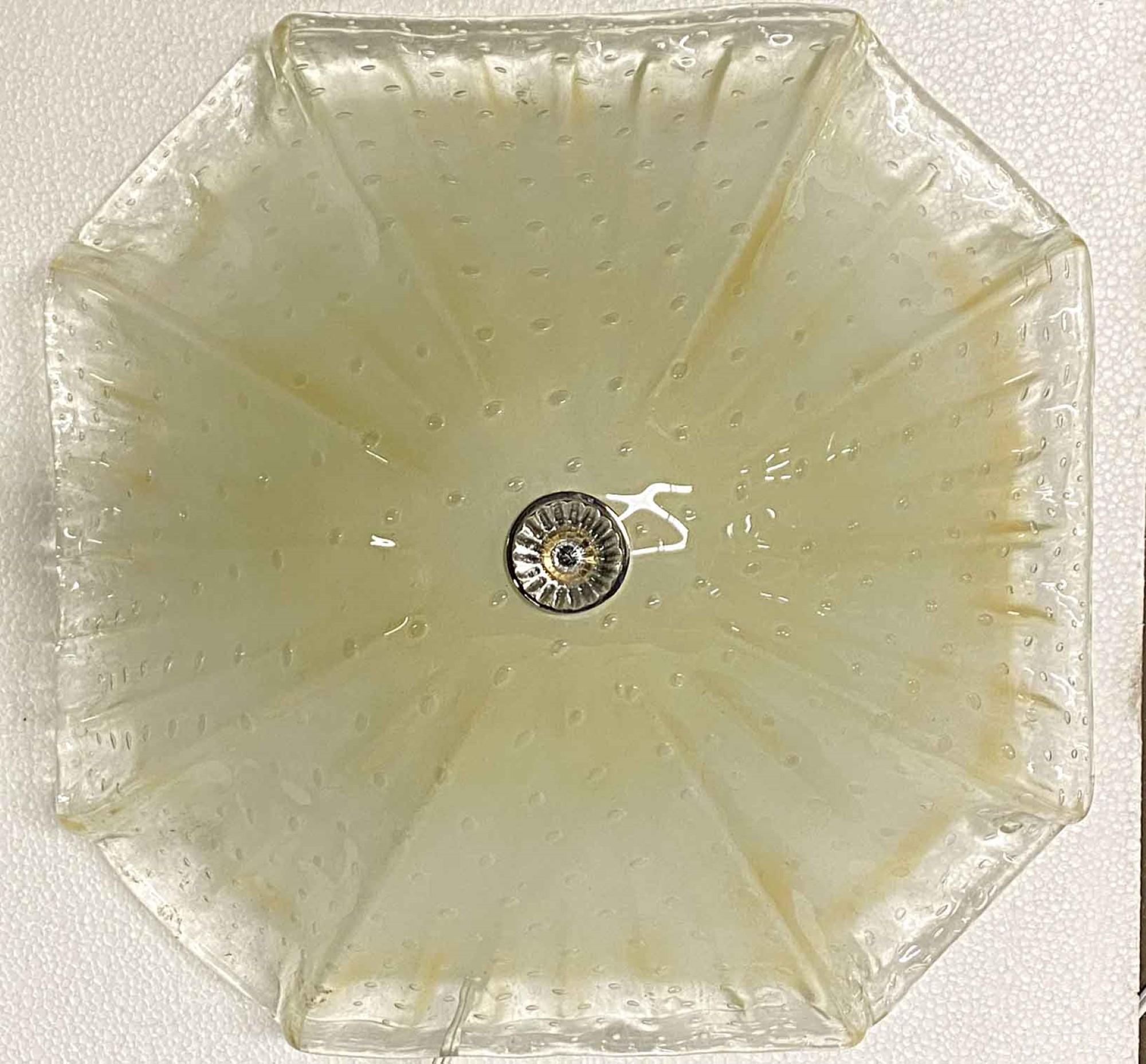 Late 20th Century 1980s Mid-Century Modern Lucia Murano Glass Ruffled Edge Flushmount Fixture