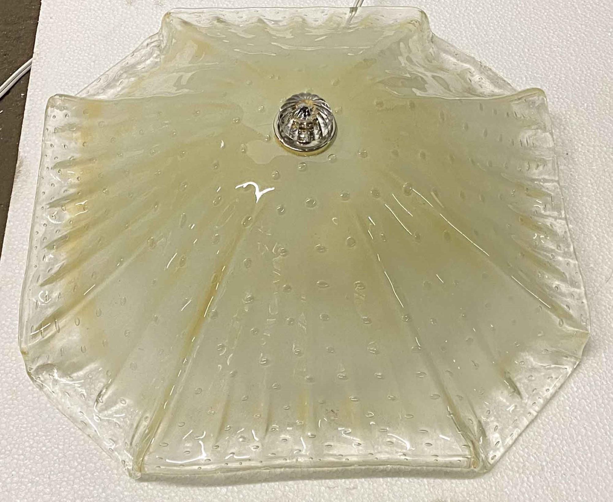 Blown Glass 1980s Mid-Century Modern Lucia Murano Glass Ruffled Edge Flushmount Fixture