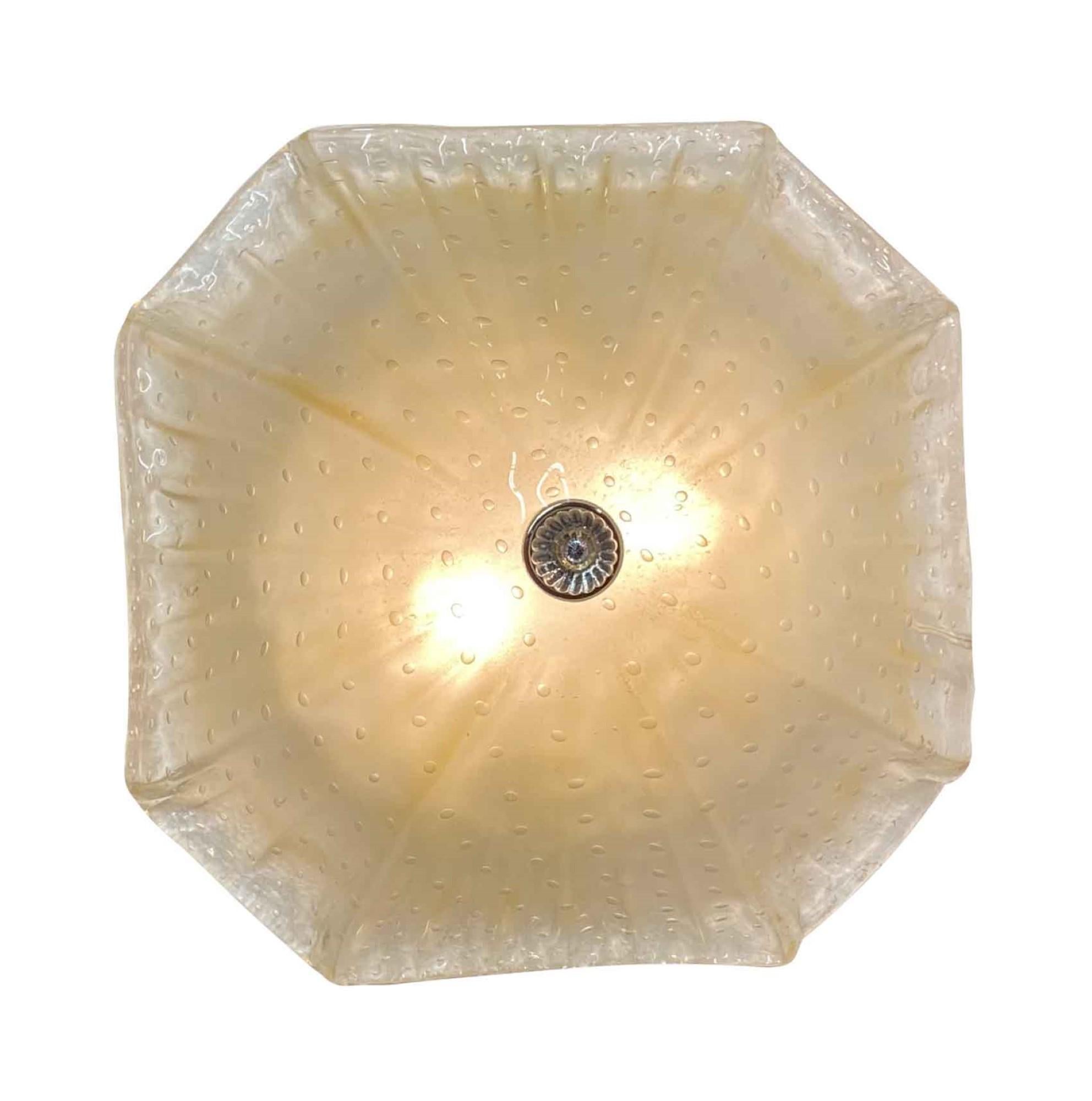 1980s Mid-Century Modern Lucia Murano Glass Ruffled Edge Flushmount Fixture 1