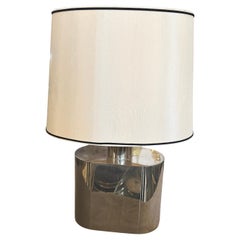 Lampada da tavolo ovale in acciaio di Tommaso Barbi degli anni '80, stile Mid-Century Modern