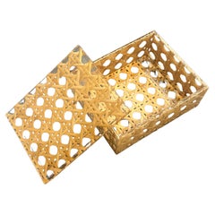 1980s Mid-Century Modern Plexiglass and Vienna Straw Luxury Box by Dior Home
