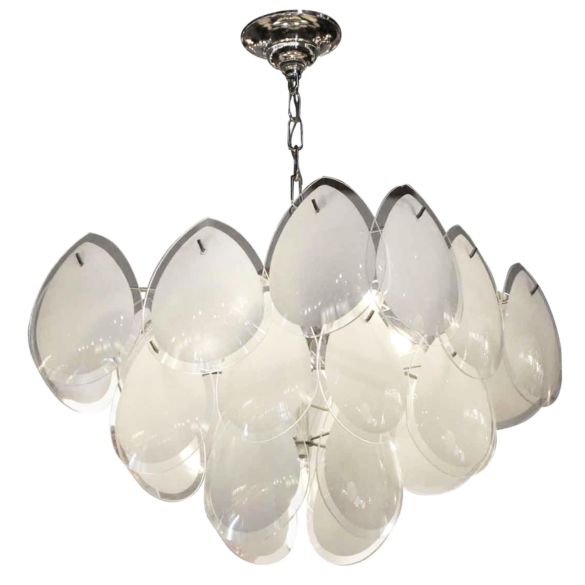 1980s Mid-Century Modern Teardrop White and Clear Glass Pendant Light