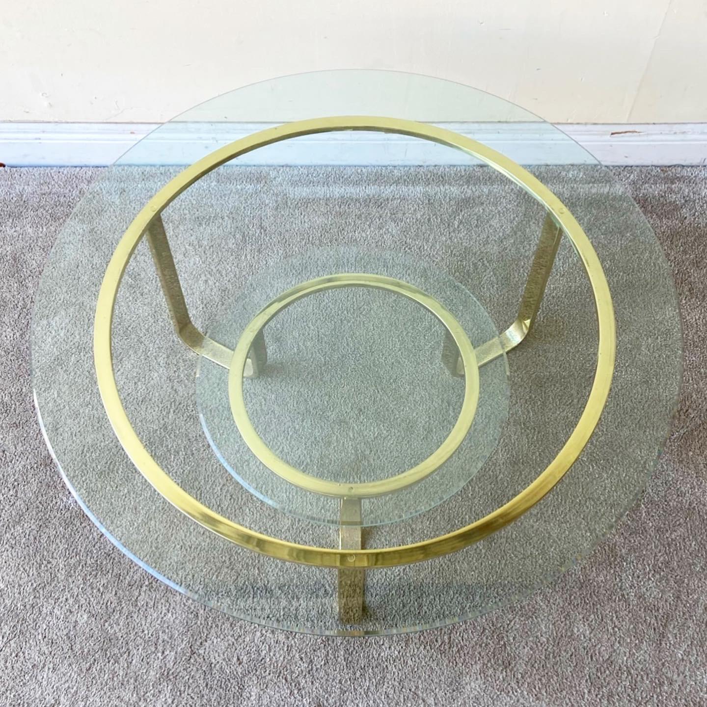 Late 20th Century 1980s Mid Century Modern Two Tier Gold Glass Top Coffee Table