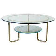 1980s Mid Century Modern Two Tier Gold Glass Top Coffee Table