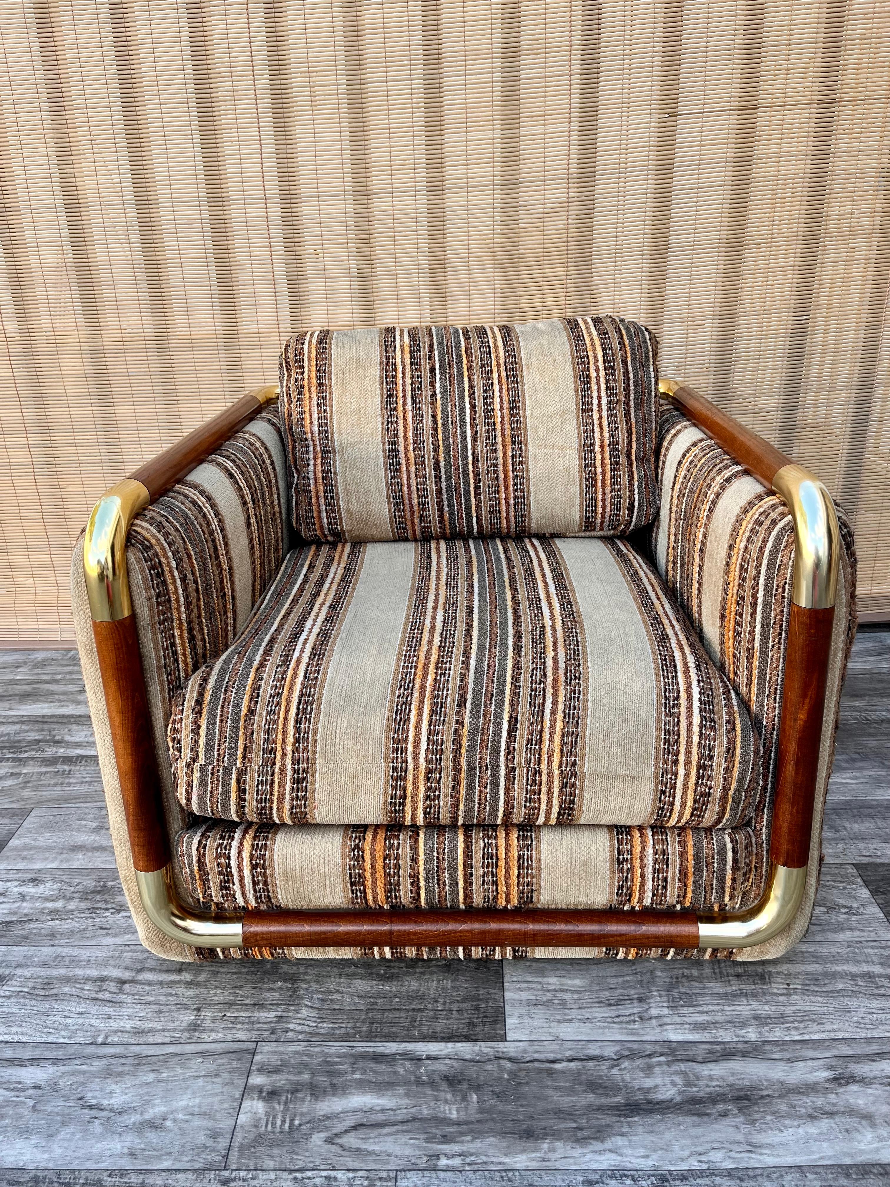 1980s Mid Century Modern Upholstered Cube Club Chair by Schweiger Industries. 2