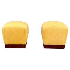 1980s Mid Century Modern Walnut Ottomans- Set of 2