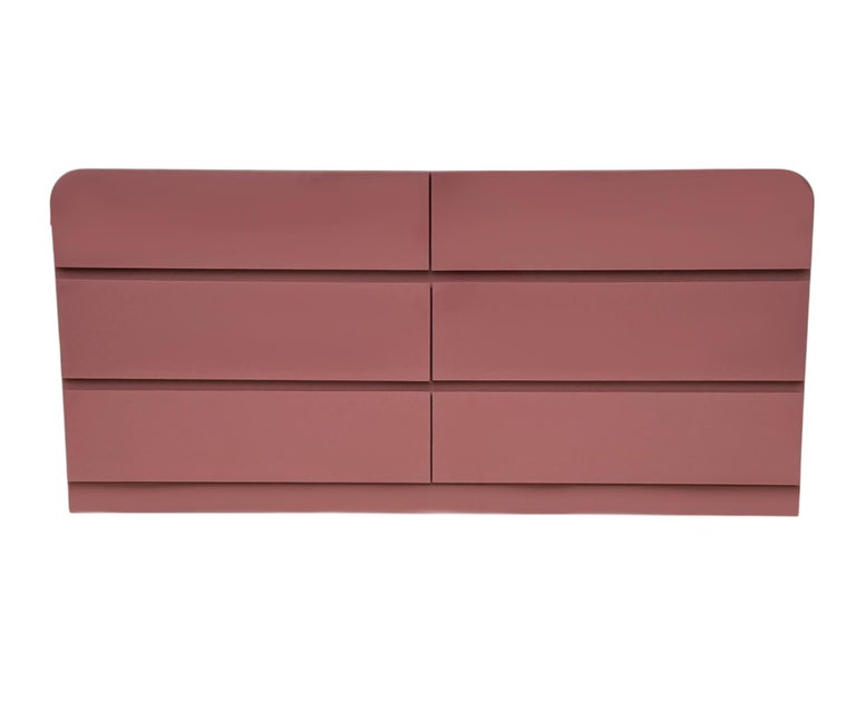 1980's Mid Century Post Modern Dusty Pink Rose Double Dresser or Credenza  at 1stDibs