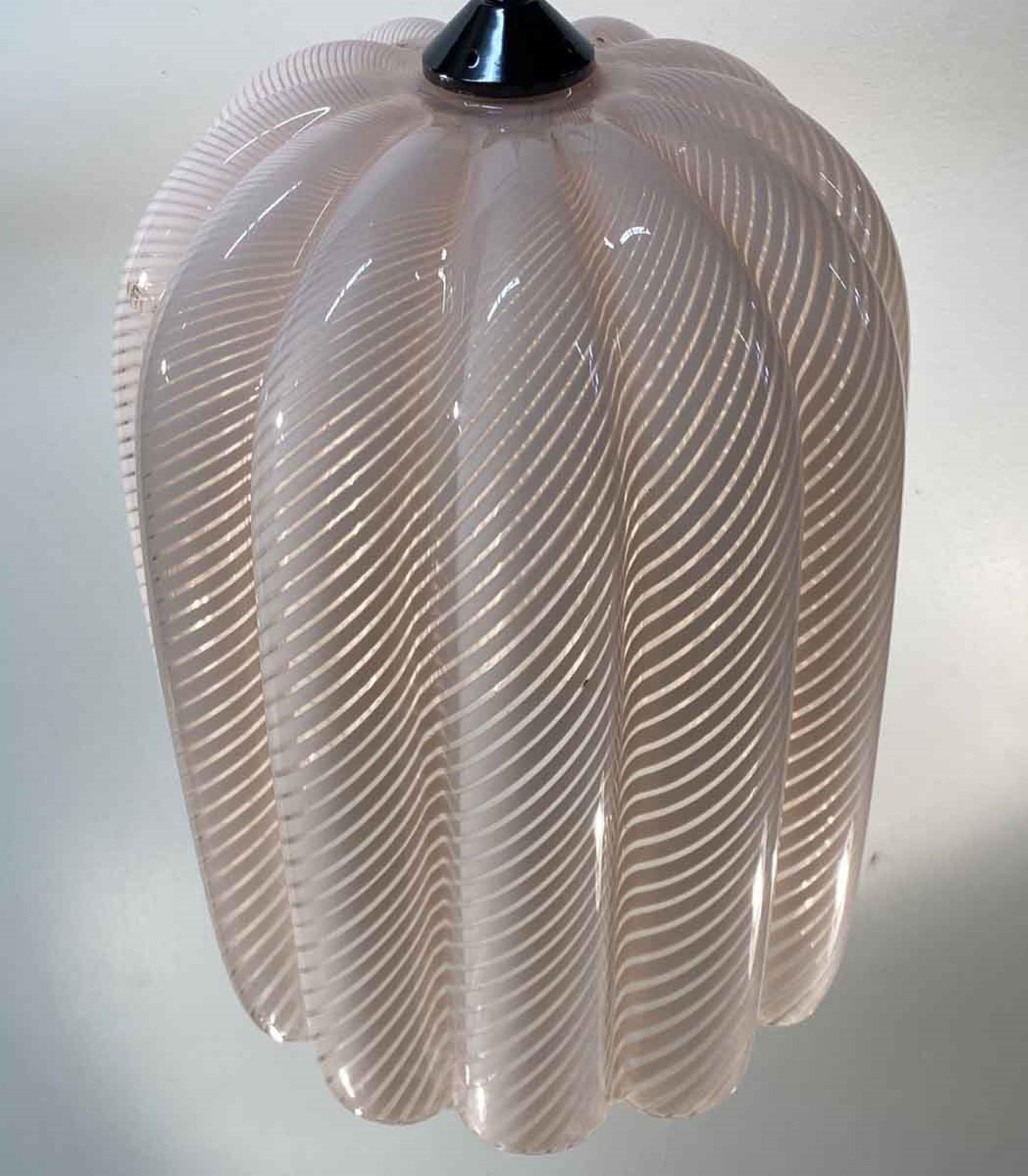 1980s Mid-Modern Modern Candy Cane Pink Italian Murano Glass Pendant Light 4