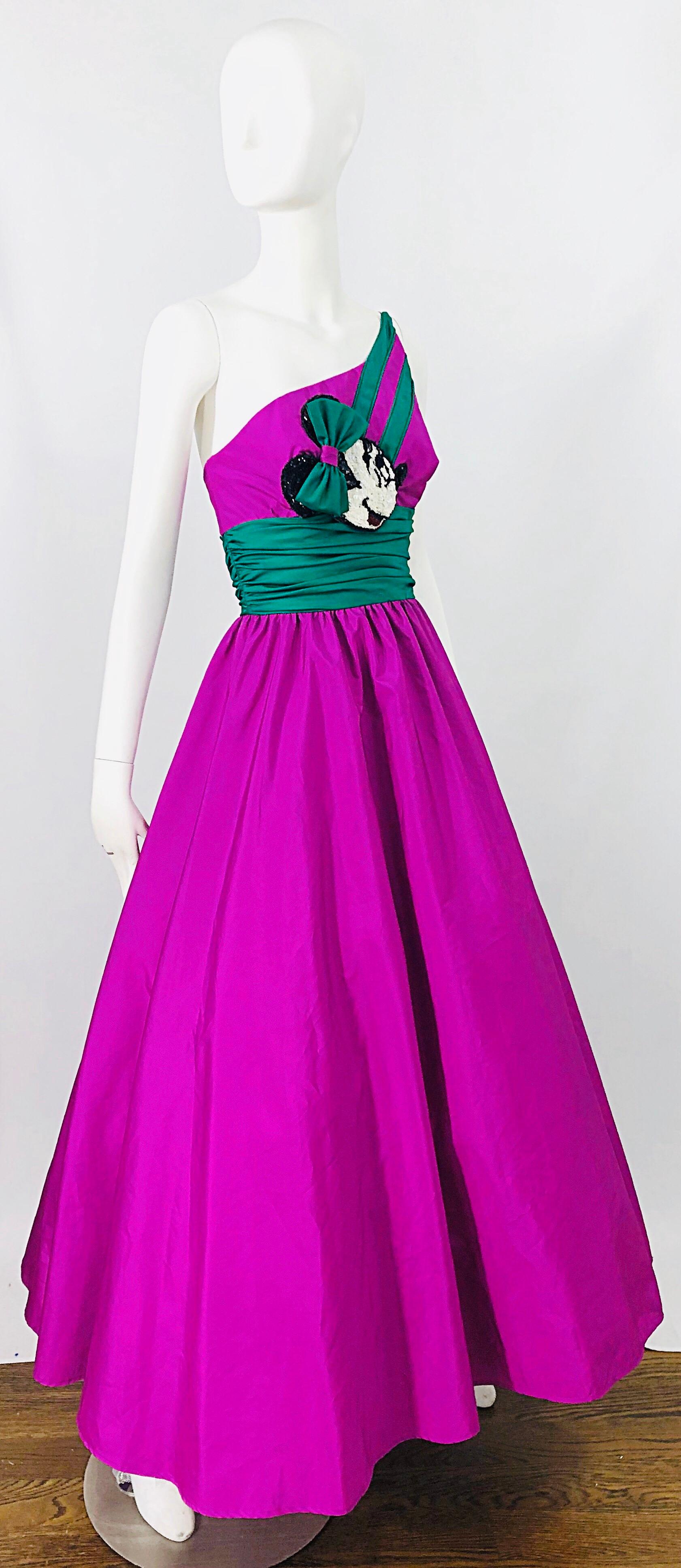 1980s Mike Benet X Disney Limited Edition Minnie Mouse One Shoulder Purple Gown For Sale 7