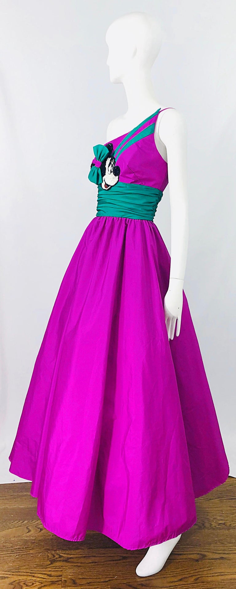 1980s Mike Benet X Disney Limited Edition Minnie Mouse One Shoulder Purple Gown