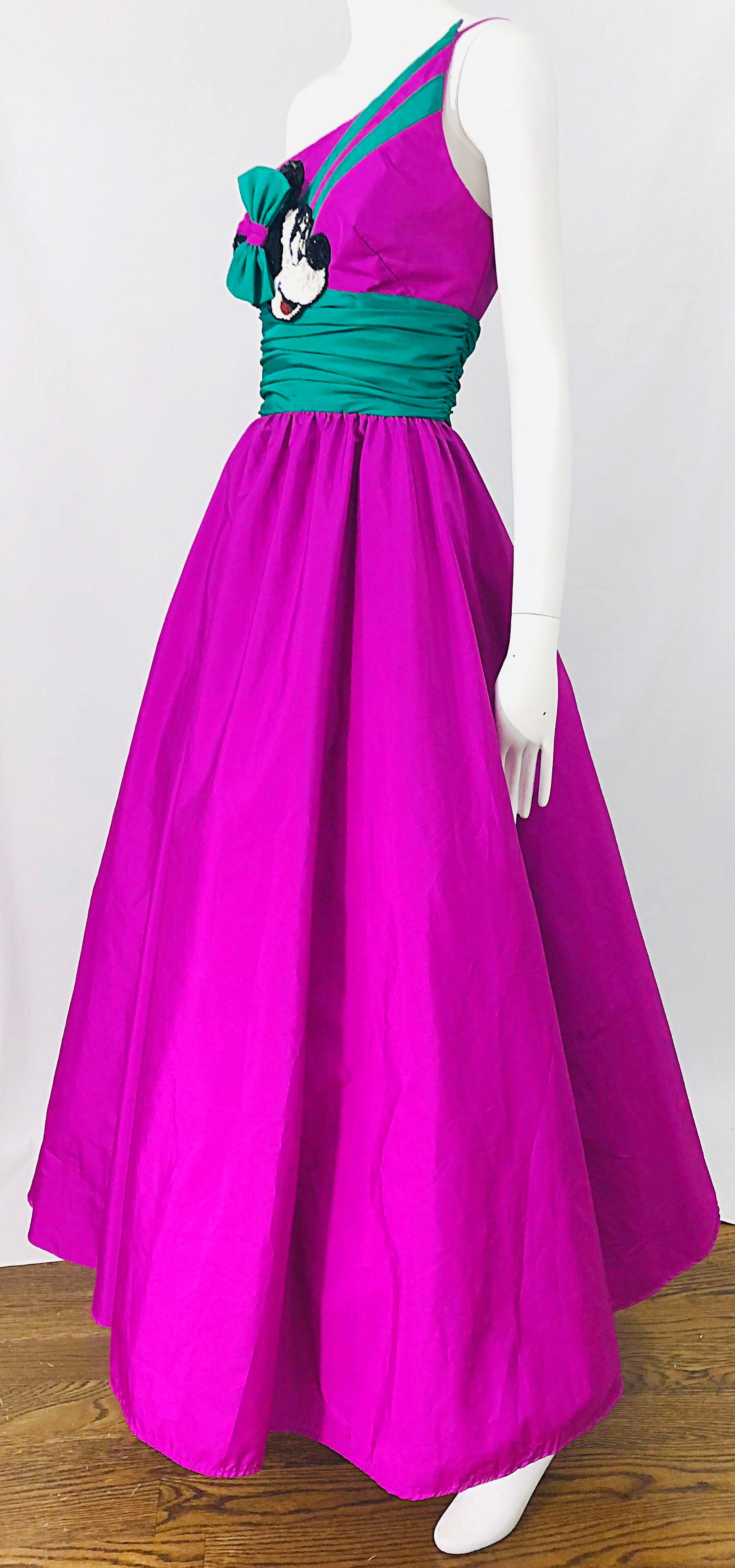 1980s Mike Benet X Disney Limited Edition Minnie Mouse One Shoulder Purple Gown For Sale 5