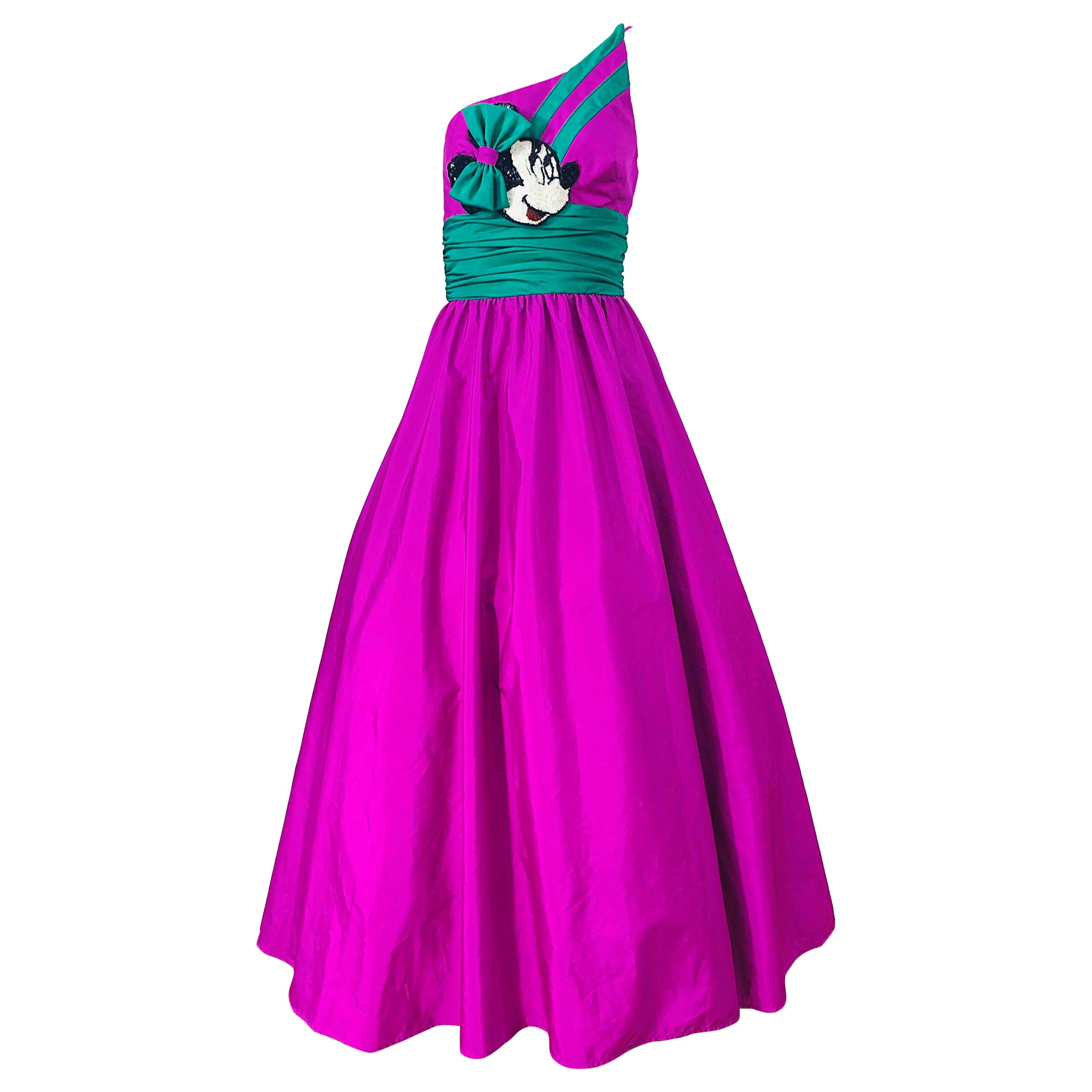 1980s Mike Benet X Disney Limited Edition Minnie Mouse One Shoulder Purple Gown For Sale