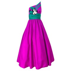1980s Mike Benet X Disney Limited Edition Minnie Mouse One Shoulder Purple Gown