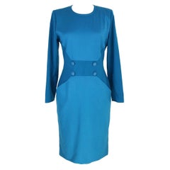 Vintage 1980s Mila Schon Turquoise Wool Sheath Dress