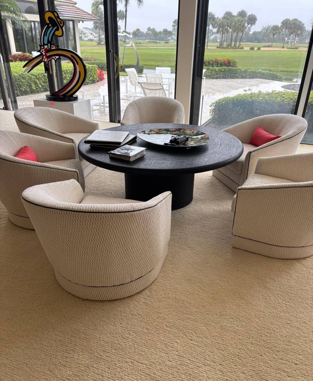 1980s Milo Baughman Barrel Swivel Cream Beige Chenille Castors Chairs, Set of 2 For Sale 12