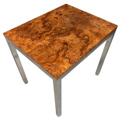 1980s Milo Baughman Chrome and Olivewood Burl Side Table Mid Century