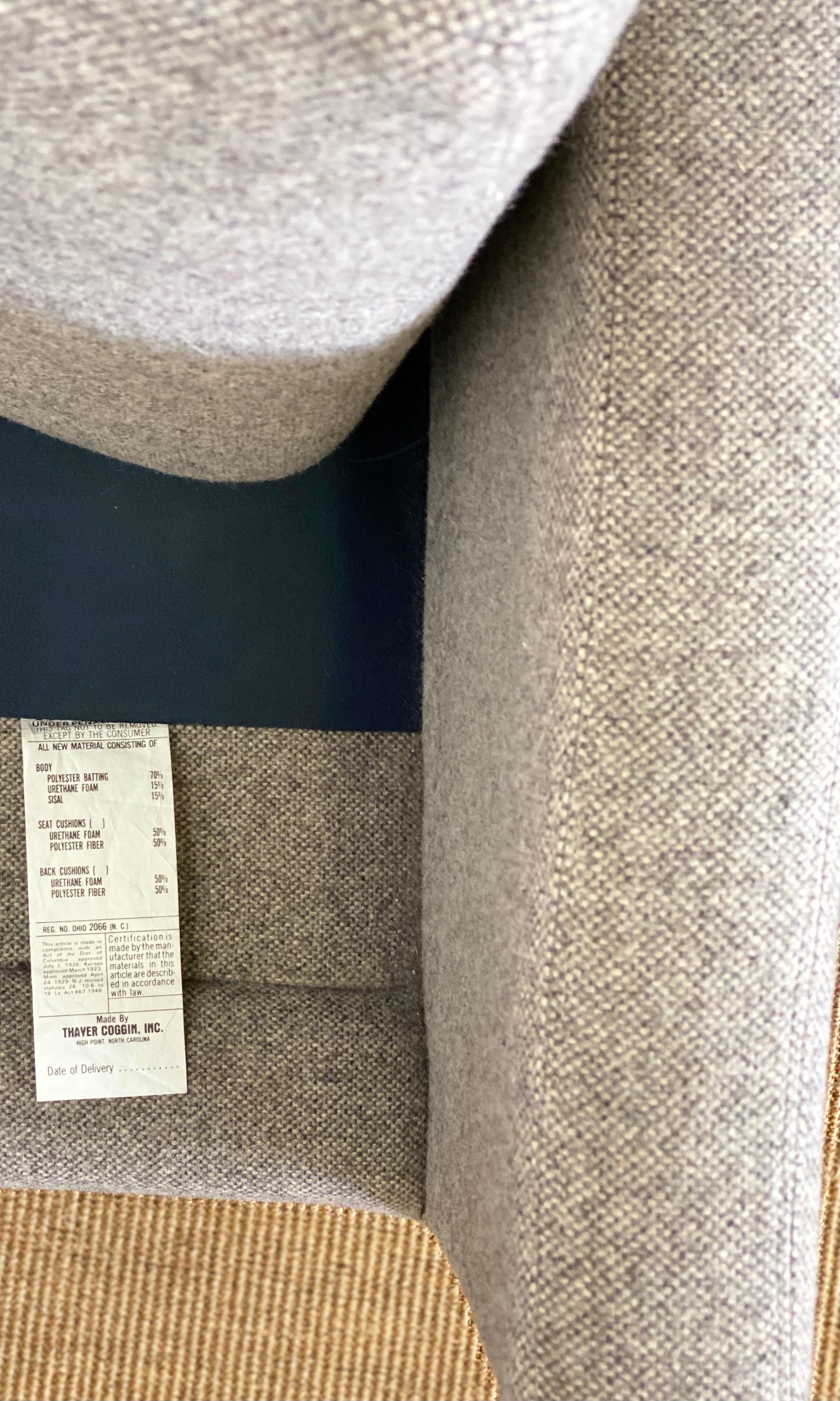 1980s Milo Baughman for Thayer Coggin Gray Three-Seater Tuxedo Sofa For Sale 2
