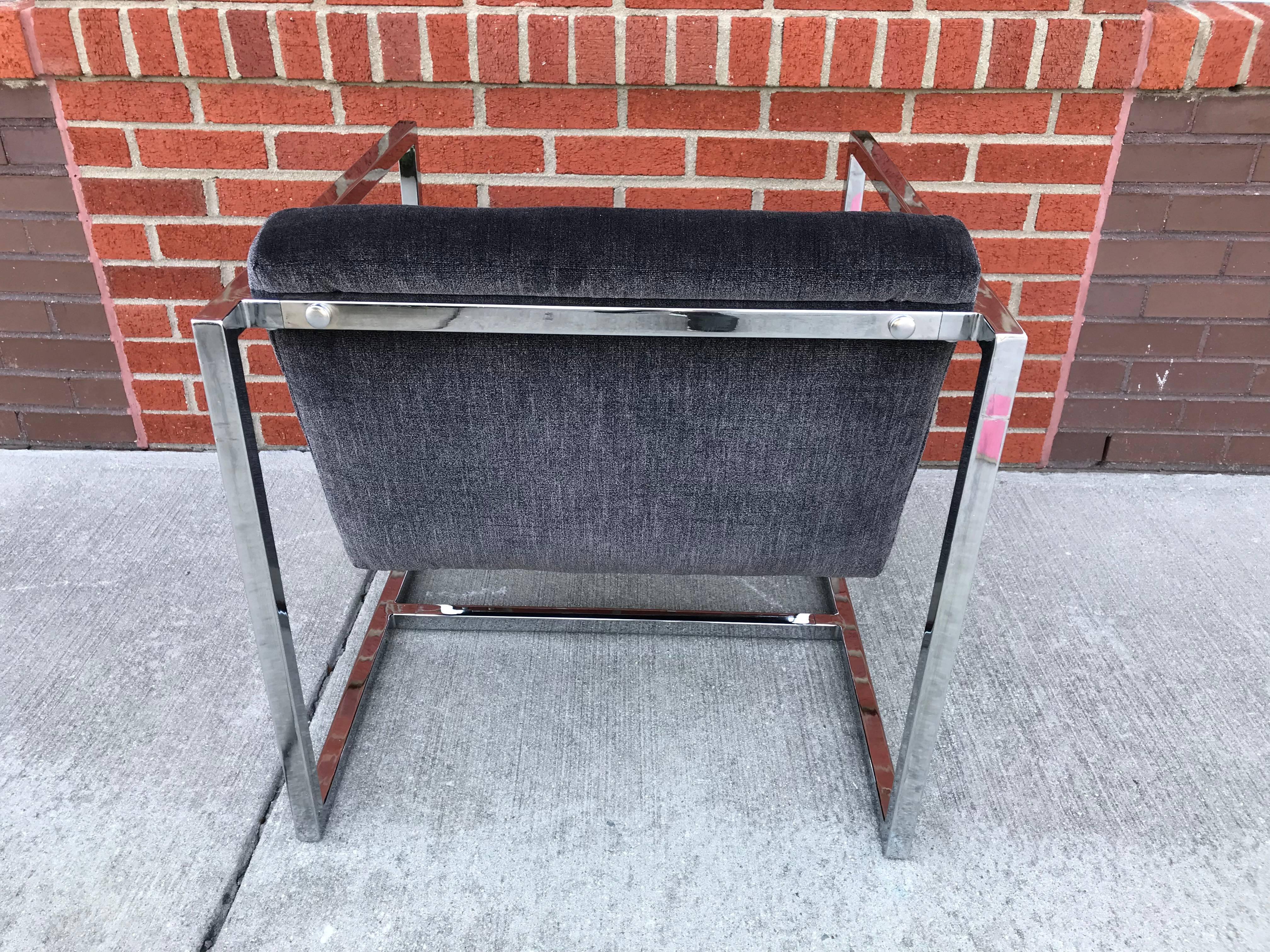 1980s Milo Baughman Style Chrome Cube Chairs in Gray Scalamandre Velvet, Pair 3