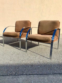 Fauteuils de salon chromés de style Milo Baughman, mi-siècle moderne, de type bar plat, années 1980