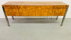 1980’s Milo Baughman Style Modern Burled Walnut Sideboard