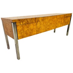1980’s Milo Baughman Style Modern Burled Walnut Sideboard