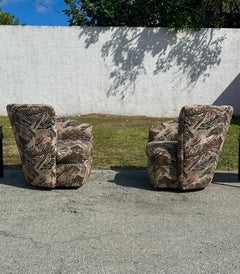 1980s Milo Baughman Style Sculptural Zebra Colorful Swivel Chairs, Set of 2