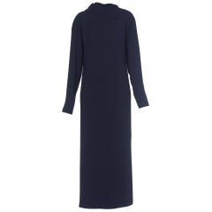 1980S Minimal Navy Blue Crepe Silk Tunic  Dress