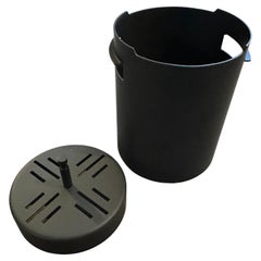 1980s Minimalist Black Steel Ice Bucket by Gio Ponti for Fratelli Calderoni