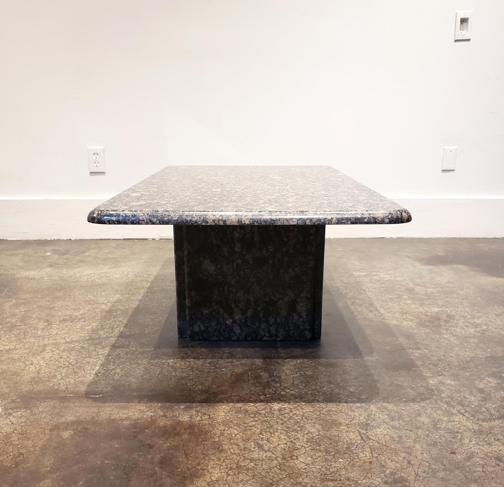 1980s Minimalist Geometric Italian Granite Coffee Table Black Tan Gray For Sale 1