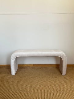 1980s Minimalist Waterfall Lustrous Ivory Velvet Bench
