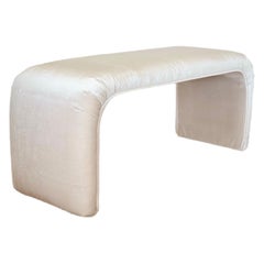 1980s Minimalist Waterfall Lustrous Ivory Velvet Bench