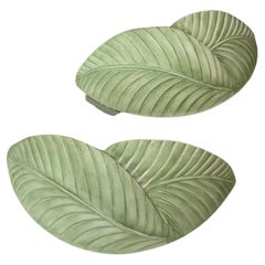 1980s mint green Italian ceramic palm leaf wall lights