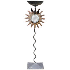 1980s Mirror and Sun Forged Iron Standing Lamp