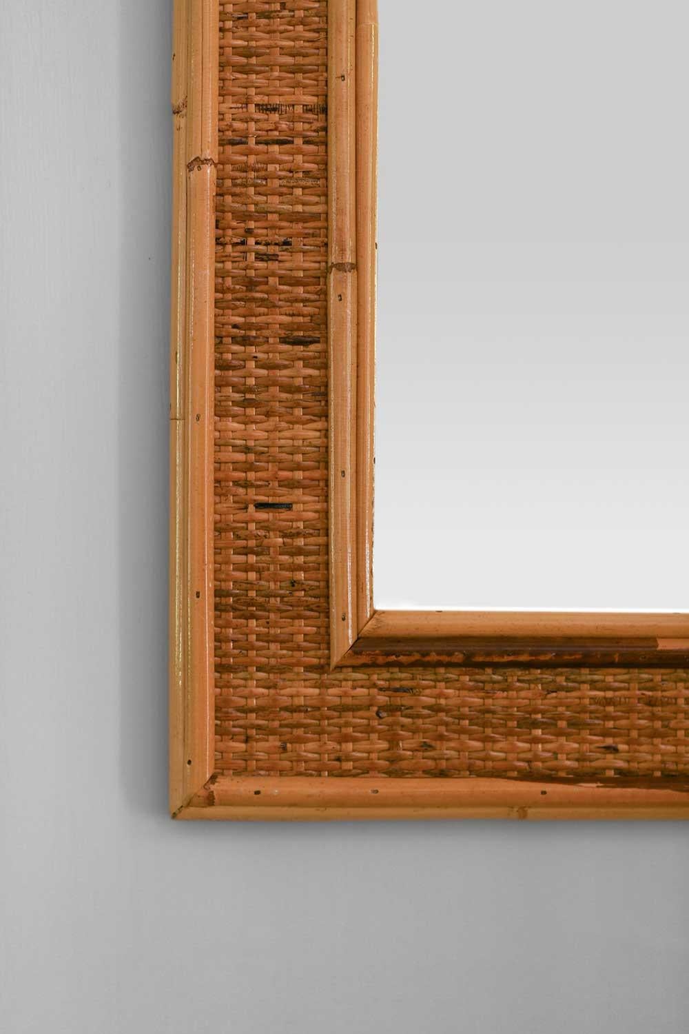 Italian 1980s Mirror with Bamboo Frame