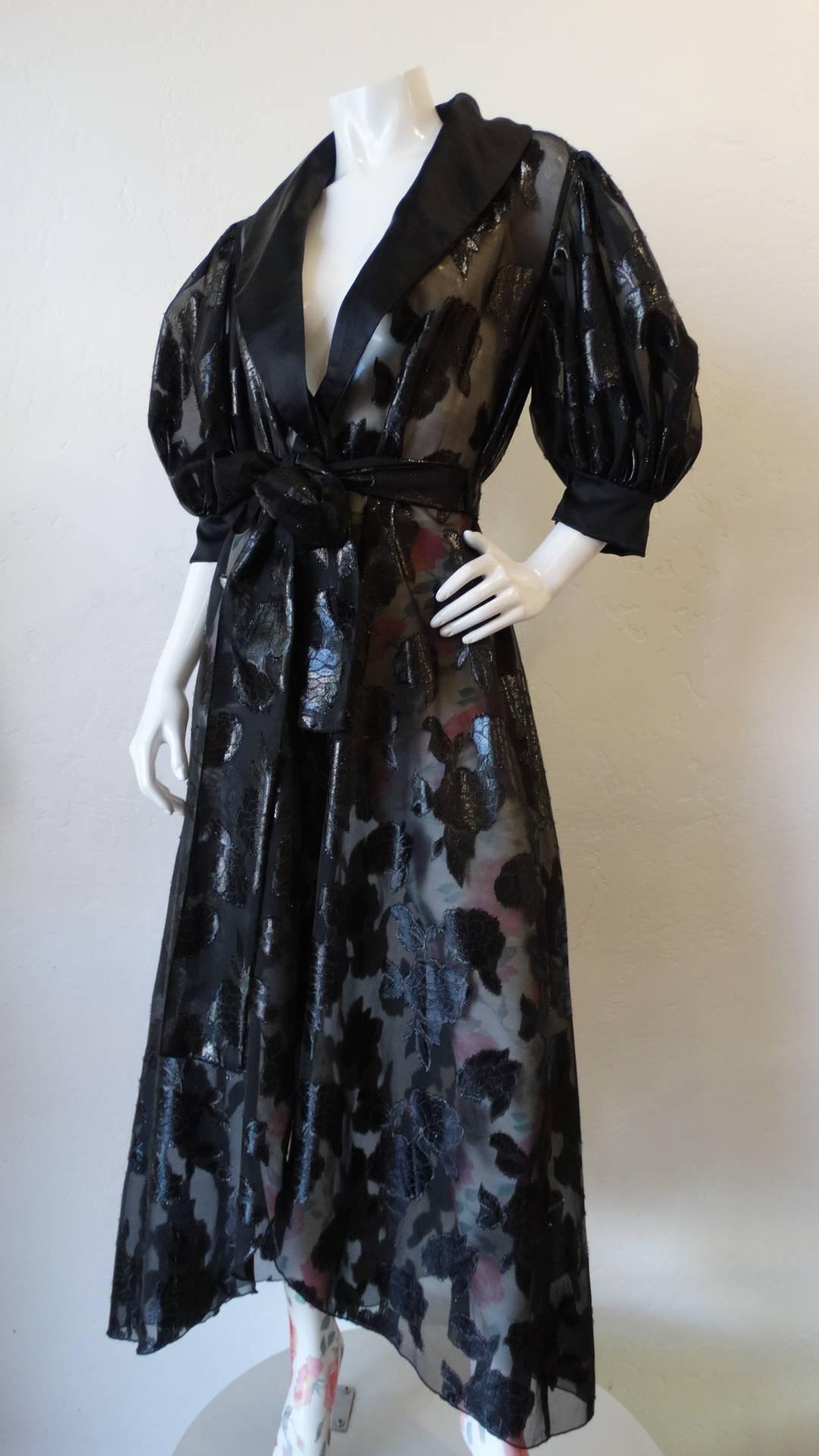 Black Miss Dior Balloon Sleeve Sheer Gown, 1980s 