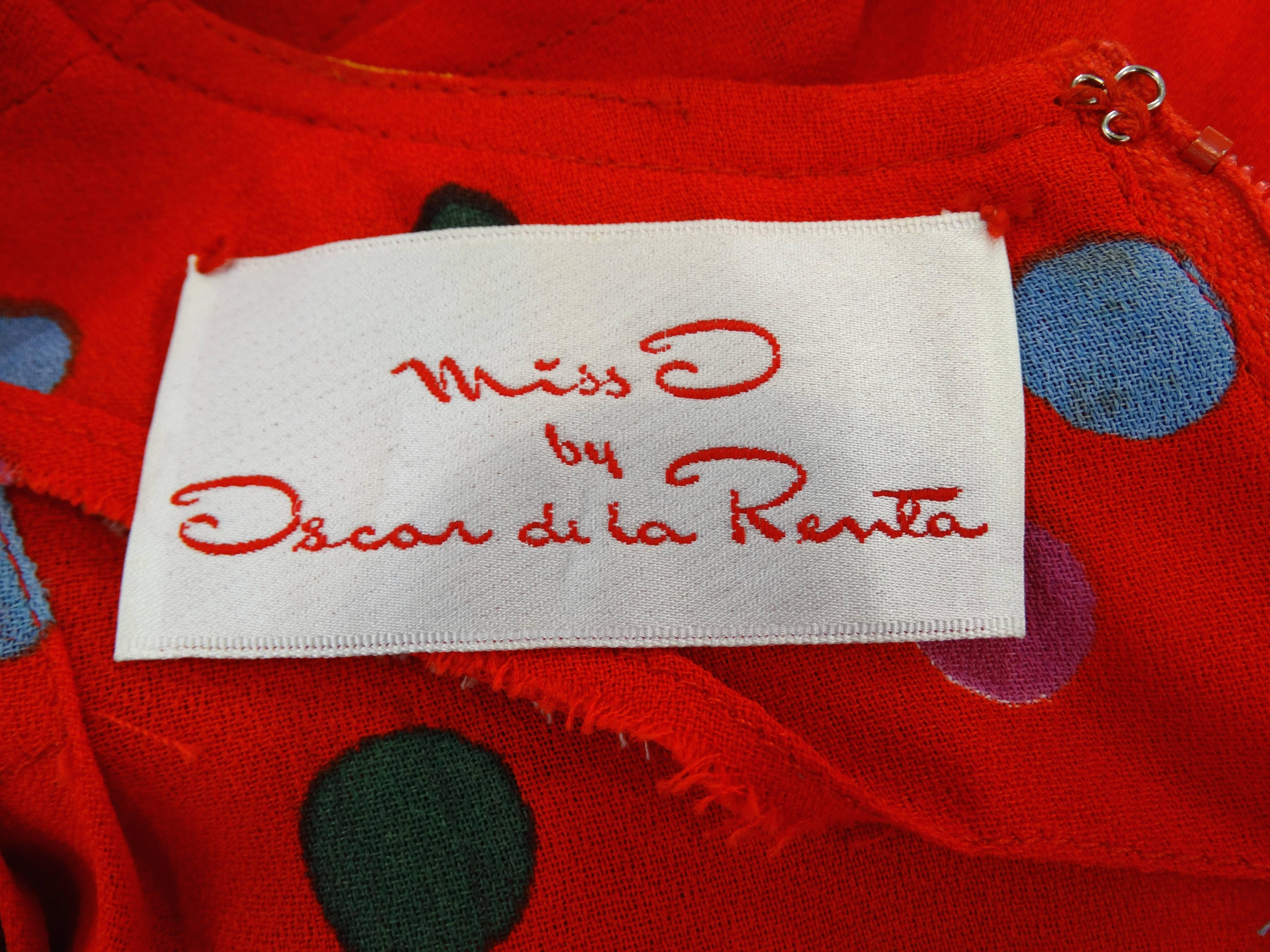 Red 1980s Miss O by Oscar De La Renta Polka Dot Dress 