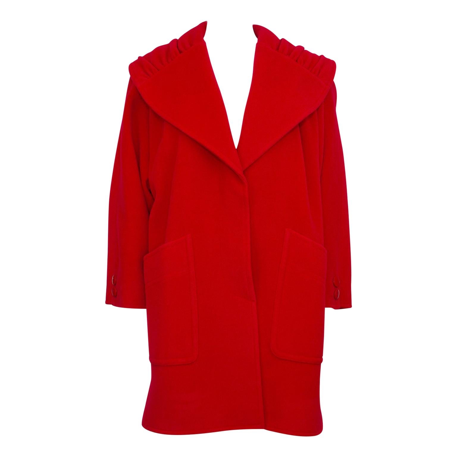 1980s Miss V Valentino Red Wool Swing Coat  For Sale