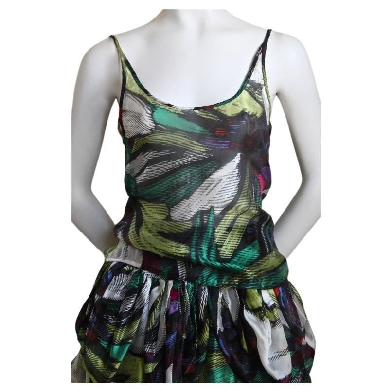 Abstract printed camisole and bubble skirt from Missoni dating to the 1980's. Fits a size small or medium. Approximate measurements are as follows: bust 33
