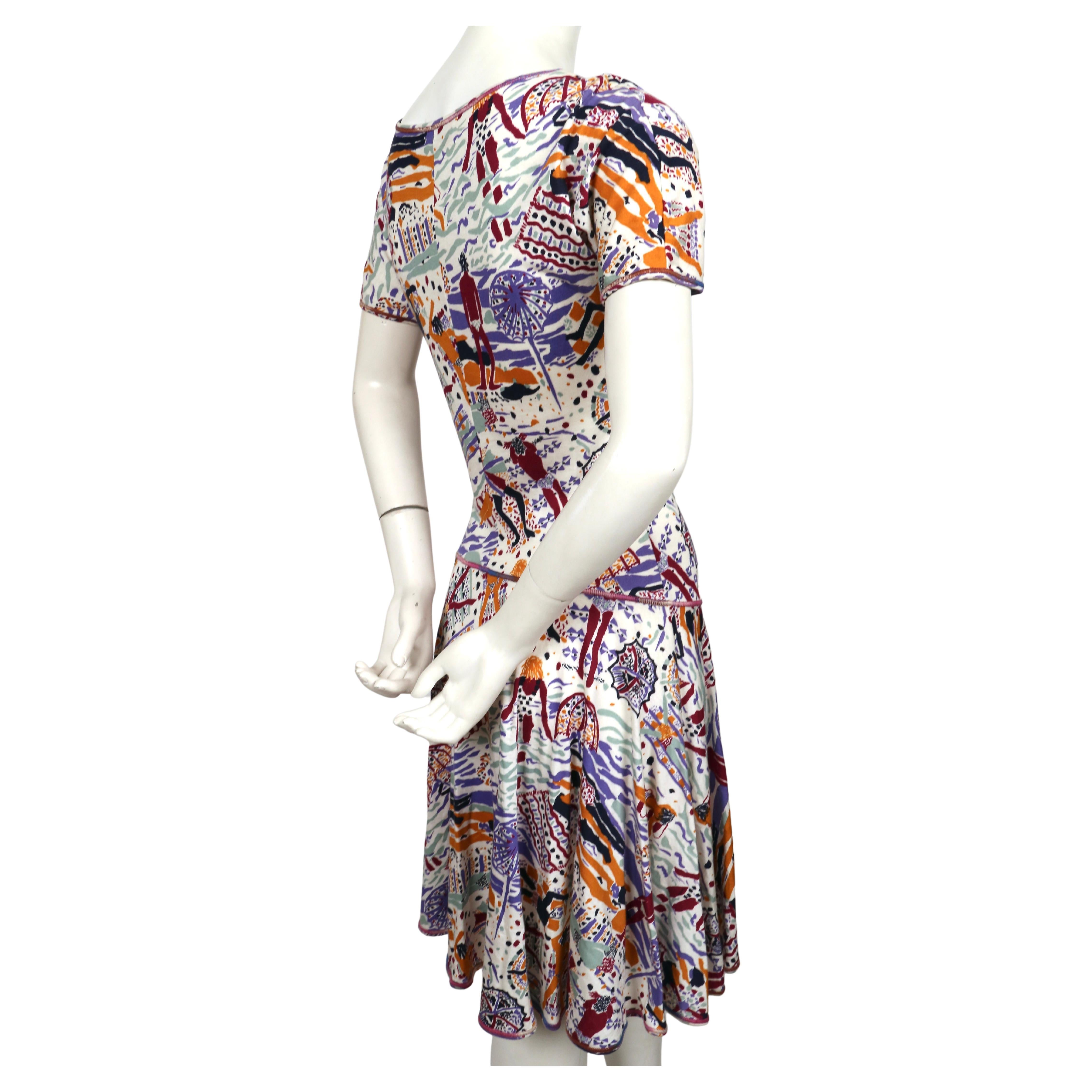 1980er Jahre MISSONI Strandszene aus bedrucktem Baumwollkleid im Angebot 1