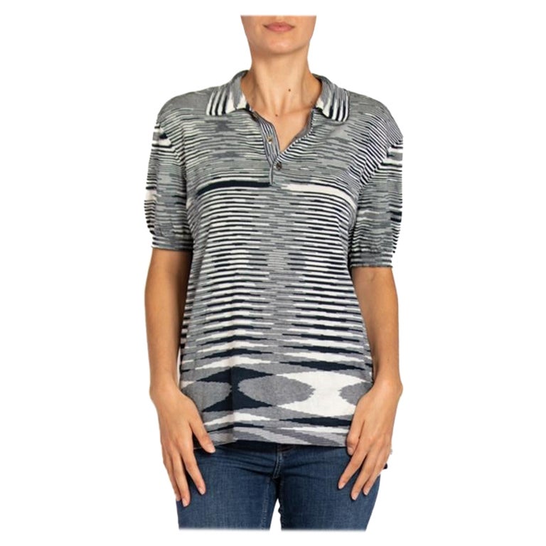 1980S MISSONI Black 
White Knit Men’S Polo Shirt