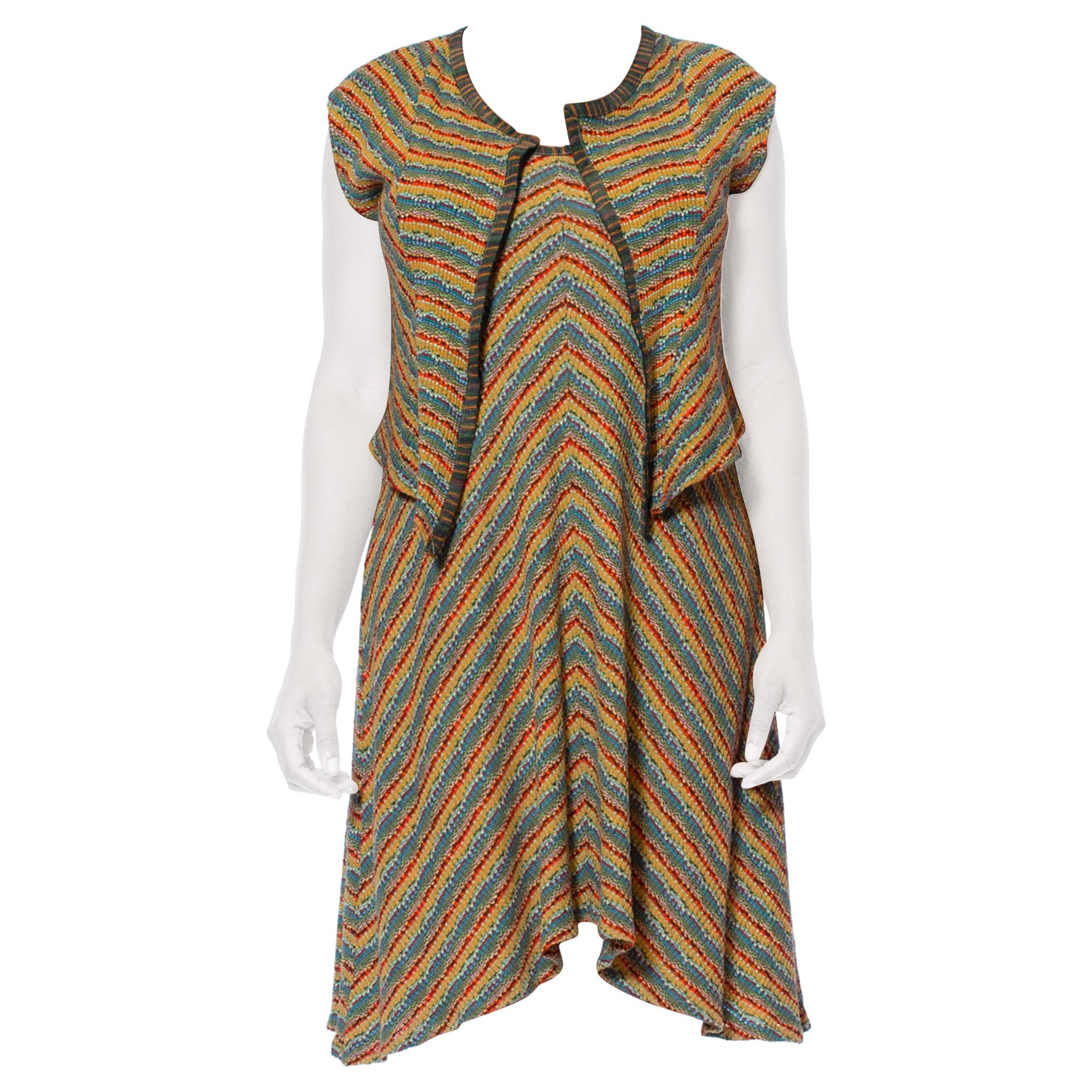 1980S MISSONI Earth Tone Wool Blend Knit Dress With Matching Vest