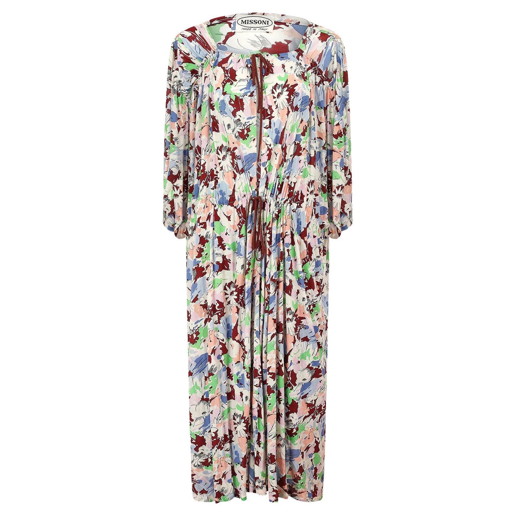 1980s Missoni Floral Silk Jersey Dress Suit For Sale