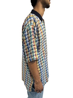 1980S Missoni Multicolor Plaid Cotton Men's Short Sleeved Shirt