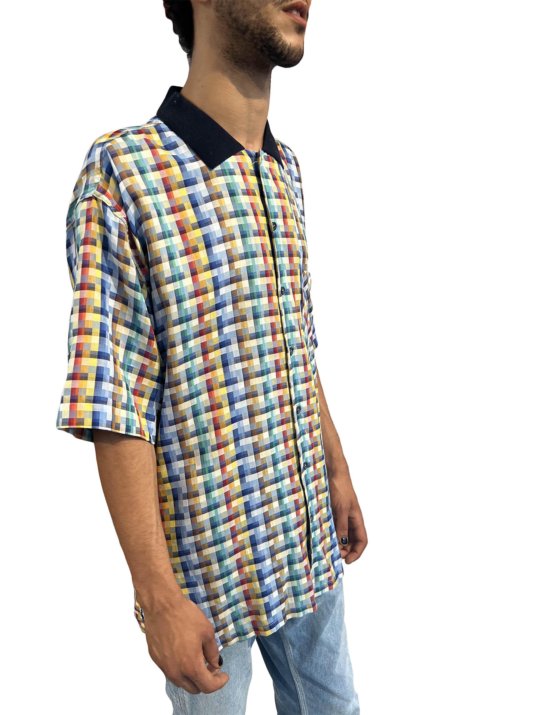 1980S Missoni Multicolor Plaid Cotton Men's Short Sleeved Shirt 1