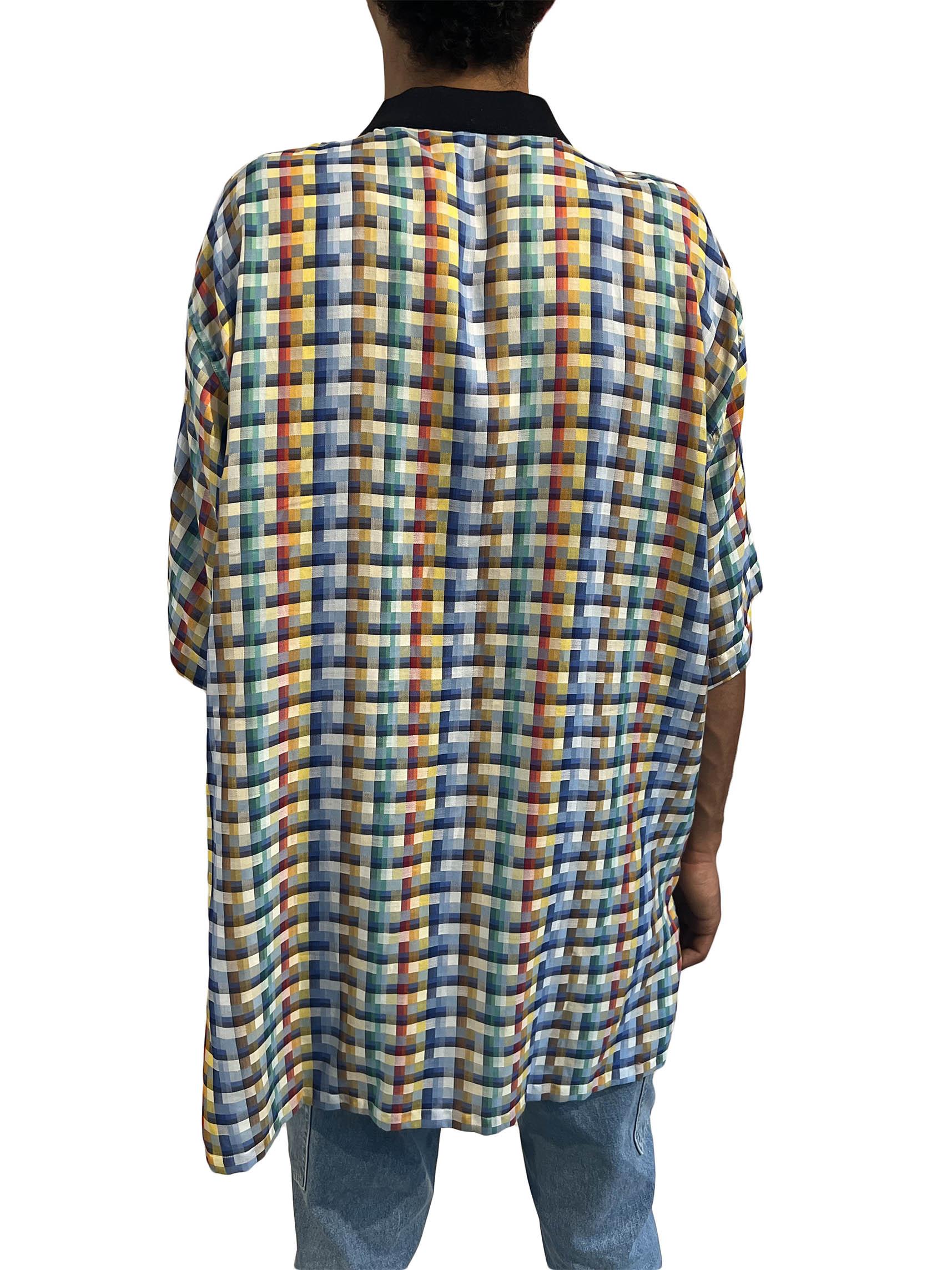 1980S Missoni Multicolor Plaid Cotton Men's Short Sleeved Shirt 2