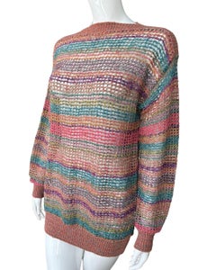 1980s Missoni Open Knit Gorgeous Rainbow Sweater M