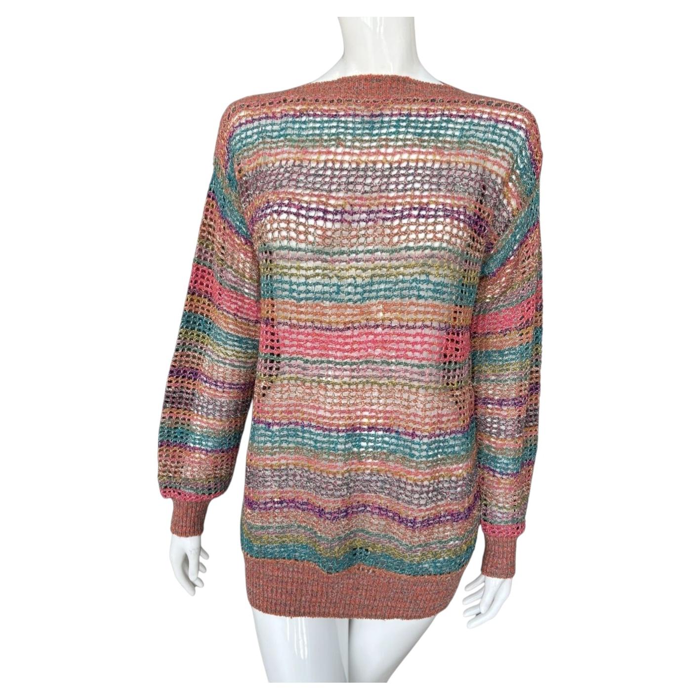 Jersey precioso de M Missoni de los años 80, de punto abierto y con motivos de arcoíris, talla M