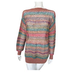 1980s Missoni Open Knit Gorgeous Rainbow Sweater M